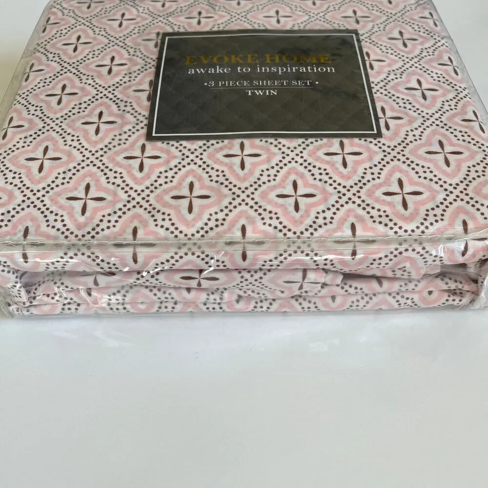 Evoke Home Awake To Inspiration Pink Twin 3 piece Size Sheet Set  Microfiber GEO